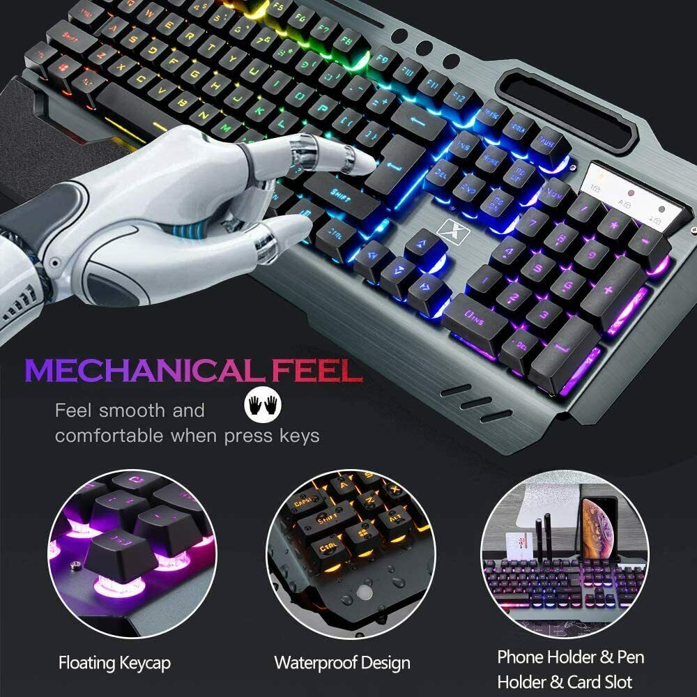 Keyboards & Accessories: 104 Keys Wireless Gaming Keyboard Mouse Set+Mouse Pad, RGB LED Backlit PC/Laptop Black-Rainbow