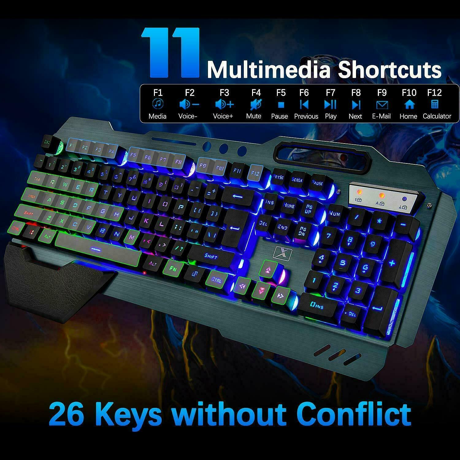 Keyboards & Accessories: 104 Keys Wireless Gaming Keyboard Mouse Set+Mouse Pad, RGB LED Backlit PC/Laptop Black-Rainbow