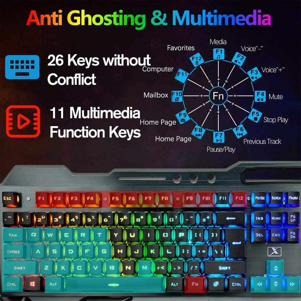 Keyboards & Accessories: 104 Keys Wireless Gaming Keyboard Mouse Set+Mouse Pad, RGB LED Backlit PC/Laptop Black-RGB