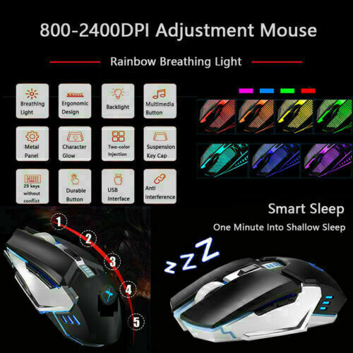 Keyboards & Accessories: 104 Keys Wireless Gaming Keyboard Mouse Set+Mouse Pad, RGB LED Backlit PC/Laptop Black-RGB