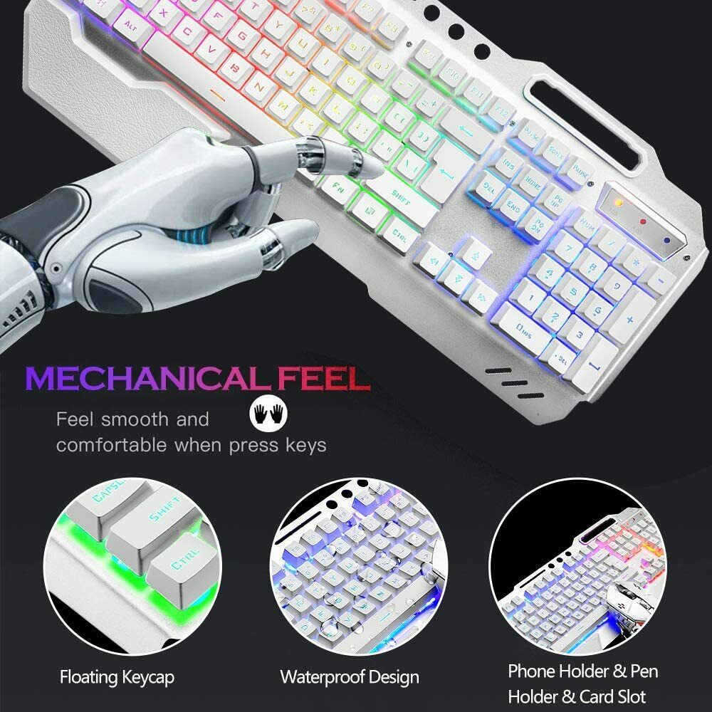 Keyboards & Accessories: 104 Keys Wireless Gaming Keyboard Mouse Set+Mouse Pad, RGB LED Backlit PC/Laptop White-RGB