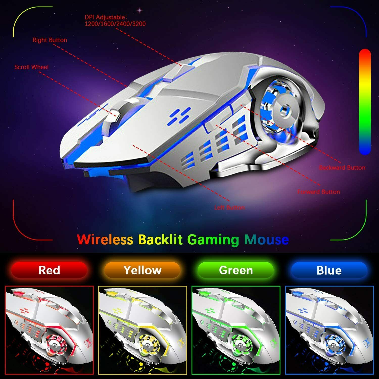 Keyboards & Accessories: 104 Keys Wireless Gaming Keyboard Mouse Set+Mouse Pad, RGB LED Backlit PC/Laptop White-RGB