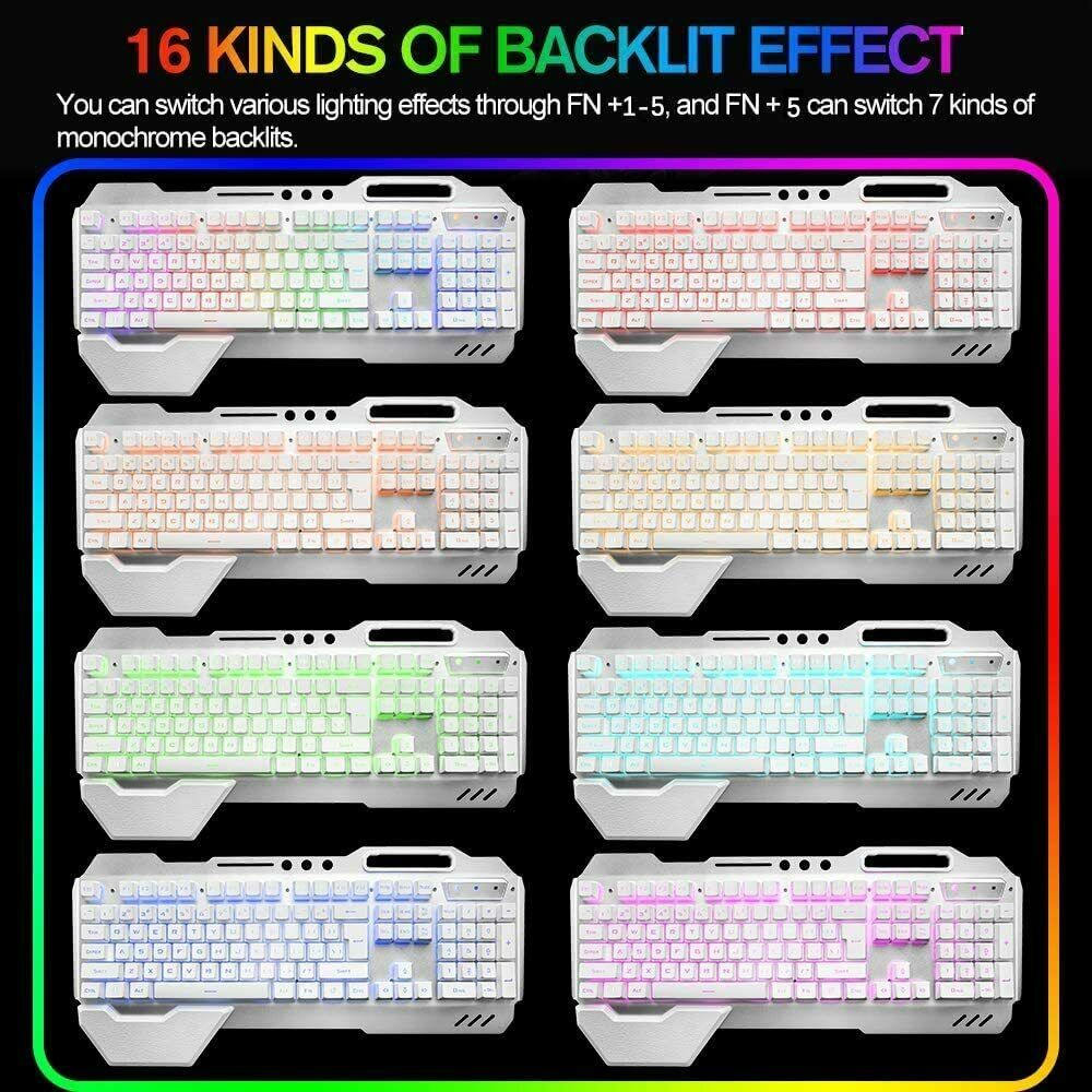 Keyboards & Accessories: 104 Keys Wireless Gaming Keyboard Mouse Set+Mouse Pad, RGB LED Backlit PC/Laptop White-RGB
