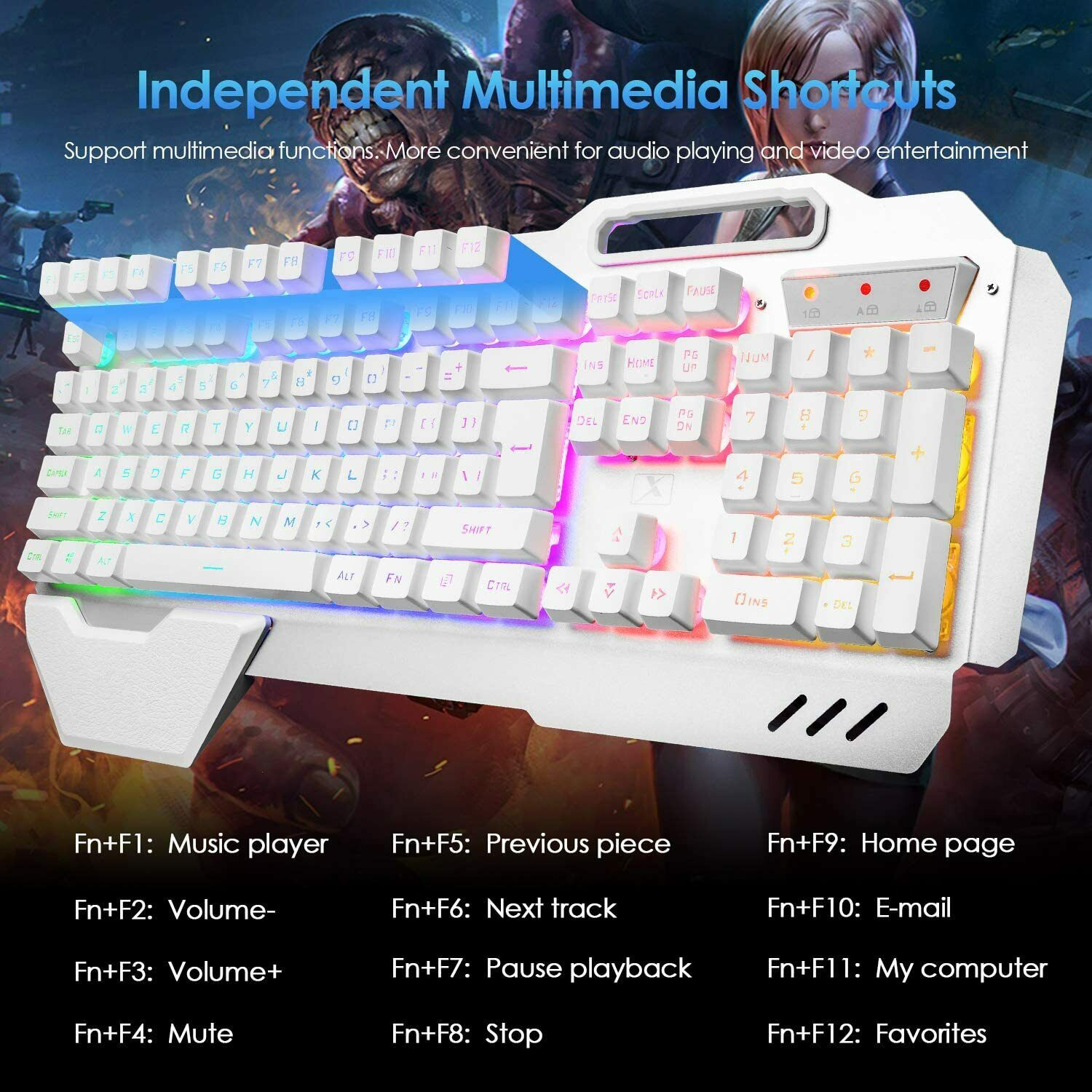 Keyboards & Accessories: 104 Keys Wireless Gaming Keyboard Mouse Set+Mouse Pad, RGB LED Backlit PC/Laptop White-RGB