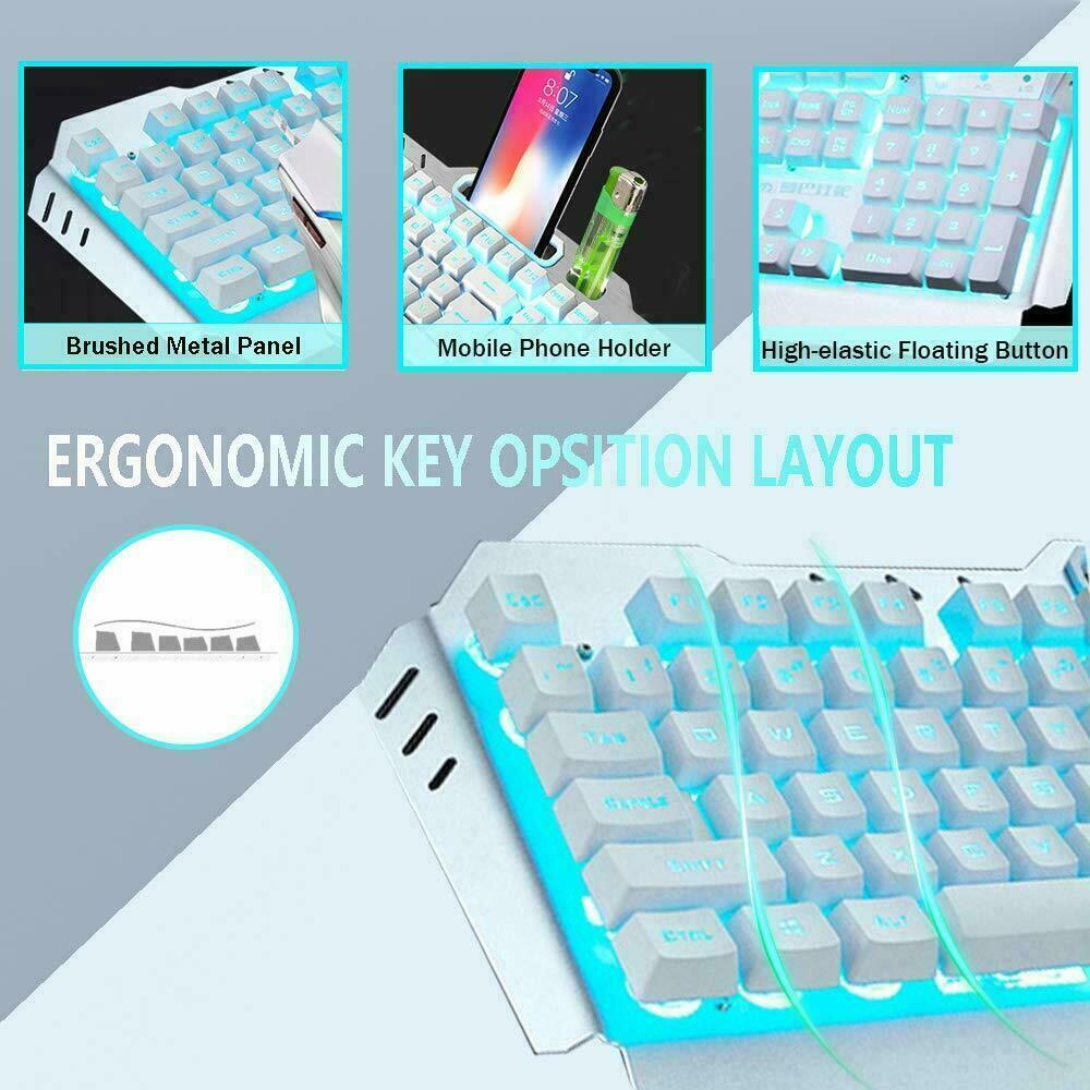 Keyboards & Accessories: 104 Keys Wireless Gaming Keyboard Mouse Set+Mouse Pad, RGB LED Backlit PC/Laptop White-RGB