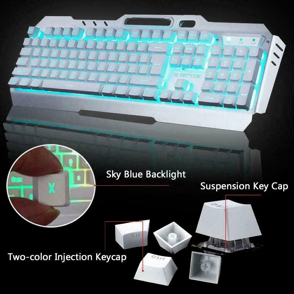 Keyboards & Accessories: 104 Keys Wireless Gaming Keyboard Mouse Set+Mouse Pad, RGB LED Backlit PC/Laptop White-RGB