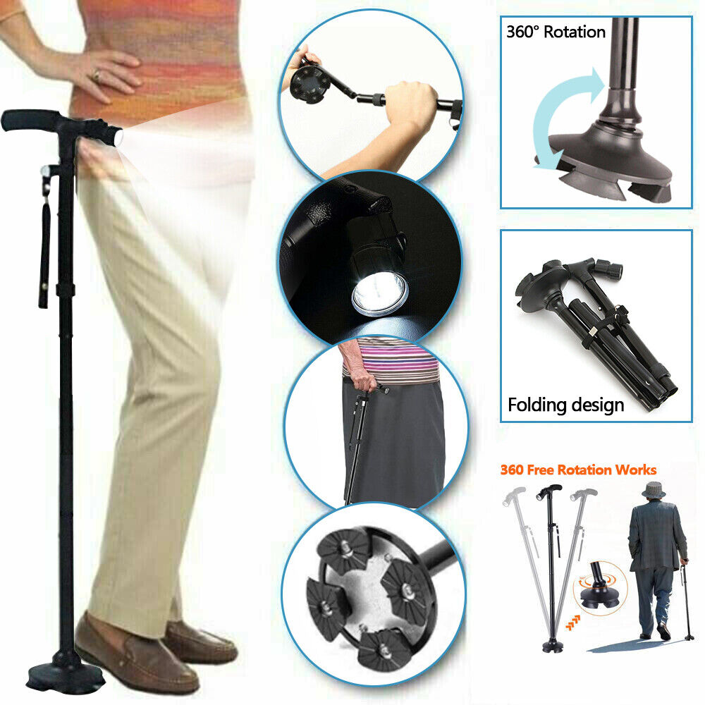 Supports & Braces: Walking Stick Cane Folding Handle Adjustable fixed LED Light Aid Holder Lighting