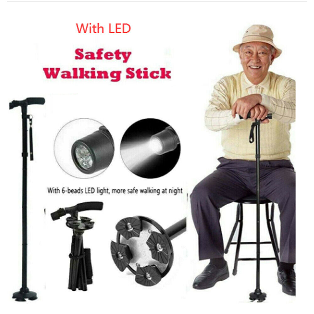 Supports & Braces: Walking Stick Cane Folding Handle Adjustable fixed LED Light Aid Holder Lighting