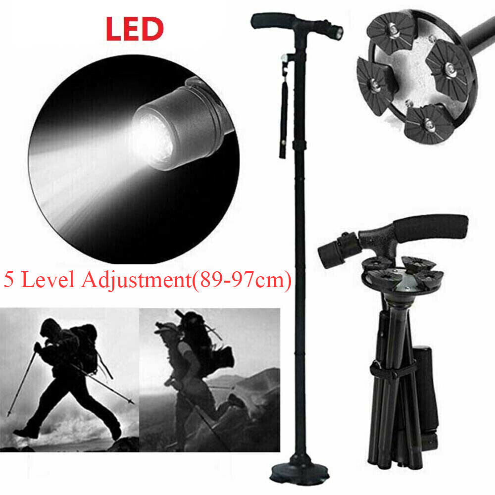 Supports & Braces: Walking Stick Cane Folding Handle Adjustable fixed LED Light Aid Holder Lighting