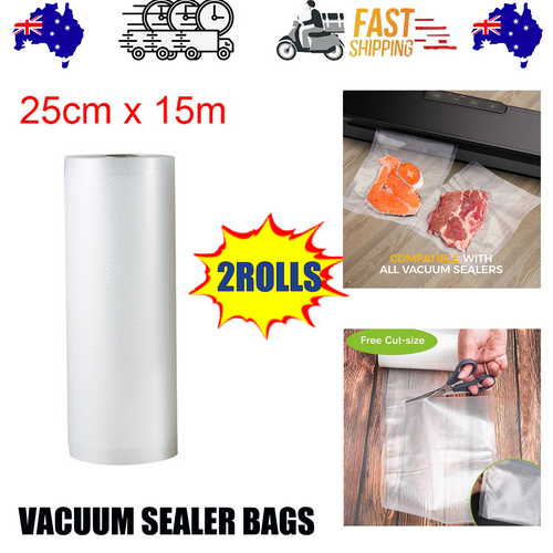 Food Storage: 2ROLLS 25CM Vacuum Sealer Bags Rolls Vaccum Food Saver Storage Seal 15M