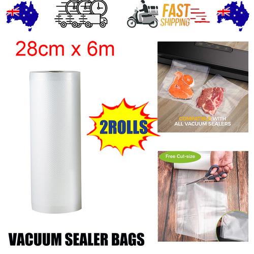 Food Storage: 2ROLLS 28CM Vacuum Sealer Bags Rolls Vaccum Food Saver Storage Seal 6M