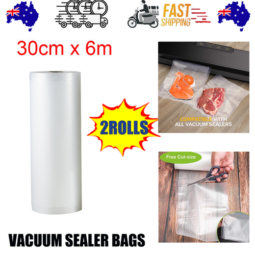Food Storage: 2ROLLS 30CM Vacuum Sealer Bags Rolls Vaccum Food Saver Storage Seal 6M