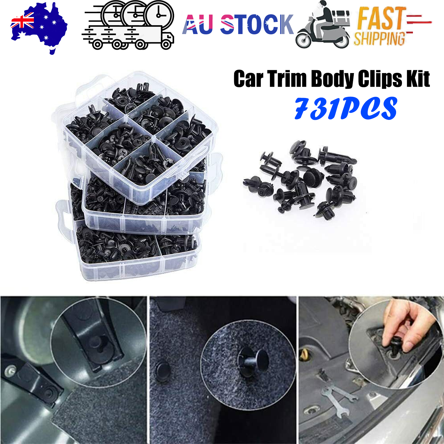 731pcs Car Trim Body Clips Kit Rivet Retainer Auto Panel Bumper Plastic Fastener