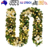 2.7M Christmas Garland with Lights Rattan Artificial Garland Green for Indoor Home Fireplace Stair Decorations-Gold