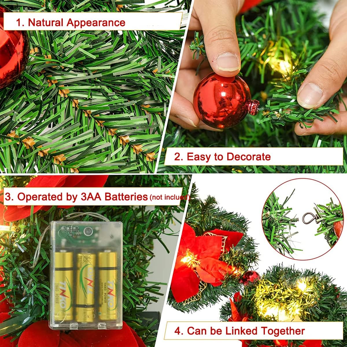 Christmas Decorations: 2.7M Christmas Garland with Lights Rattan Artificial Garland Green for Indoor Home Fireplace Stair Decorations-Gold