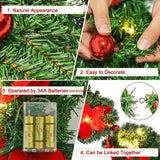 2.7M Christmas Garland with Lights Rattan Artificial Garland Green for Indoor Home Fireplace Stair Decorations-Gold