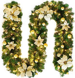 2.7M Christmas Garland with Lights Rattan Artificial Garland Green for Indoor Home Fireplace Stair Decorations-Gold