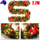 2.7M Christmas Garland with Lights Rattan Artificial Fireplace Wreath Stair Deco