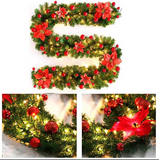 2.7M Christmas Garland with Lights Rattan Artificial Fireplace Wreath Stair Deco