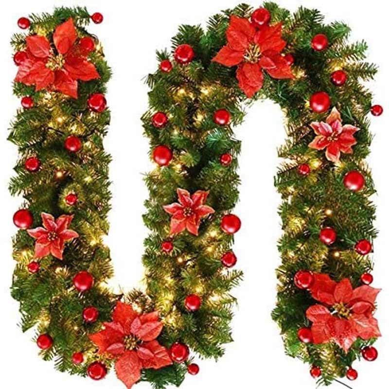 Christmas Decorations: 2.7M Christmas Garland with Lights Rattan Artificial Fireplace Wreath Stair Deco