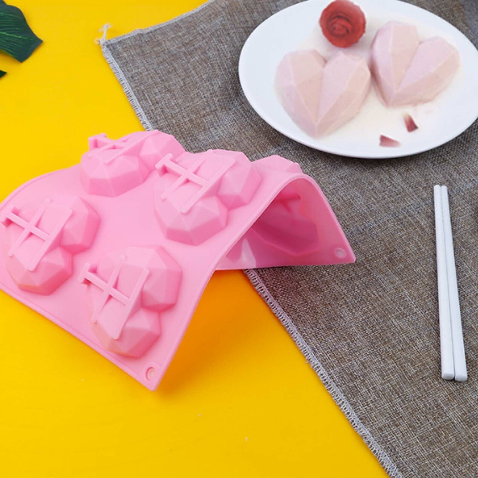 Kitchen Utensils: 2PCS DIY 3D Fondant Mold Silicone Heart Shape Candy Cake Chocolate Mould Sugar Craft