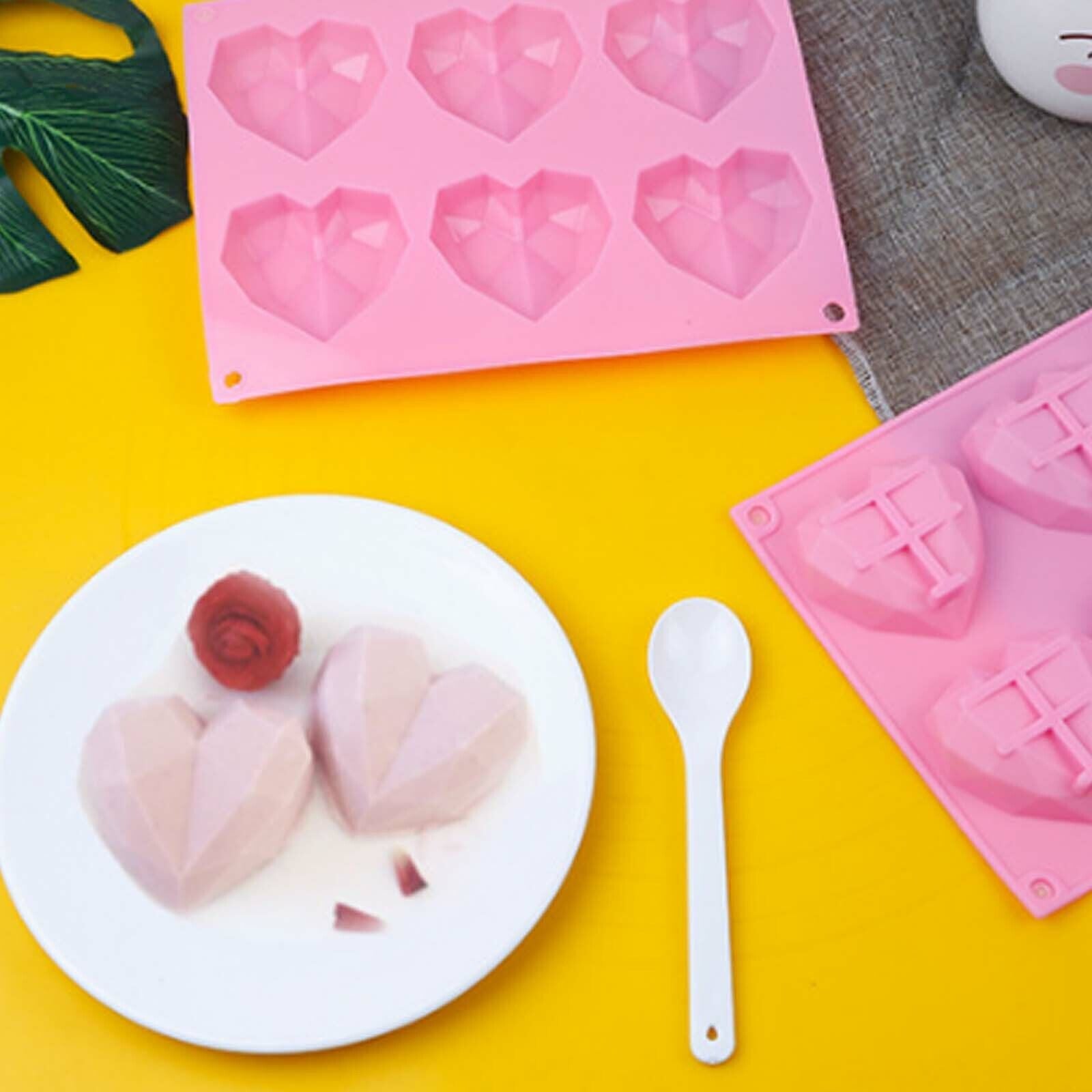 Kitchen Utensils: 2PCS DIY 3D Fondant Mold Silicone Heart Shape Candy Cake Chocolate Mould Sugar Craft