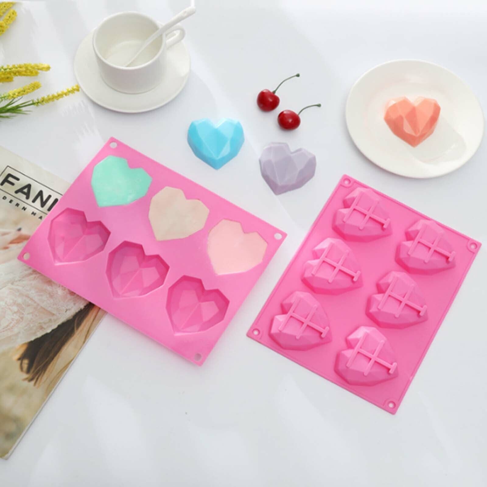 Kitchen Utensils: 2PCS DIY 3D Fondant Mold Silicone Heart Shape Candy Cake Chocolate Mould Sugar Craft
