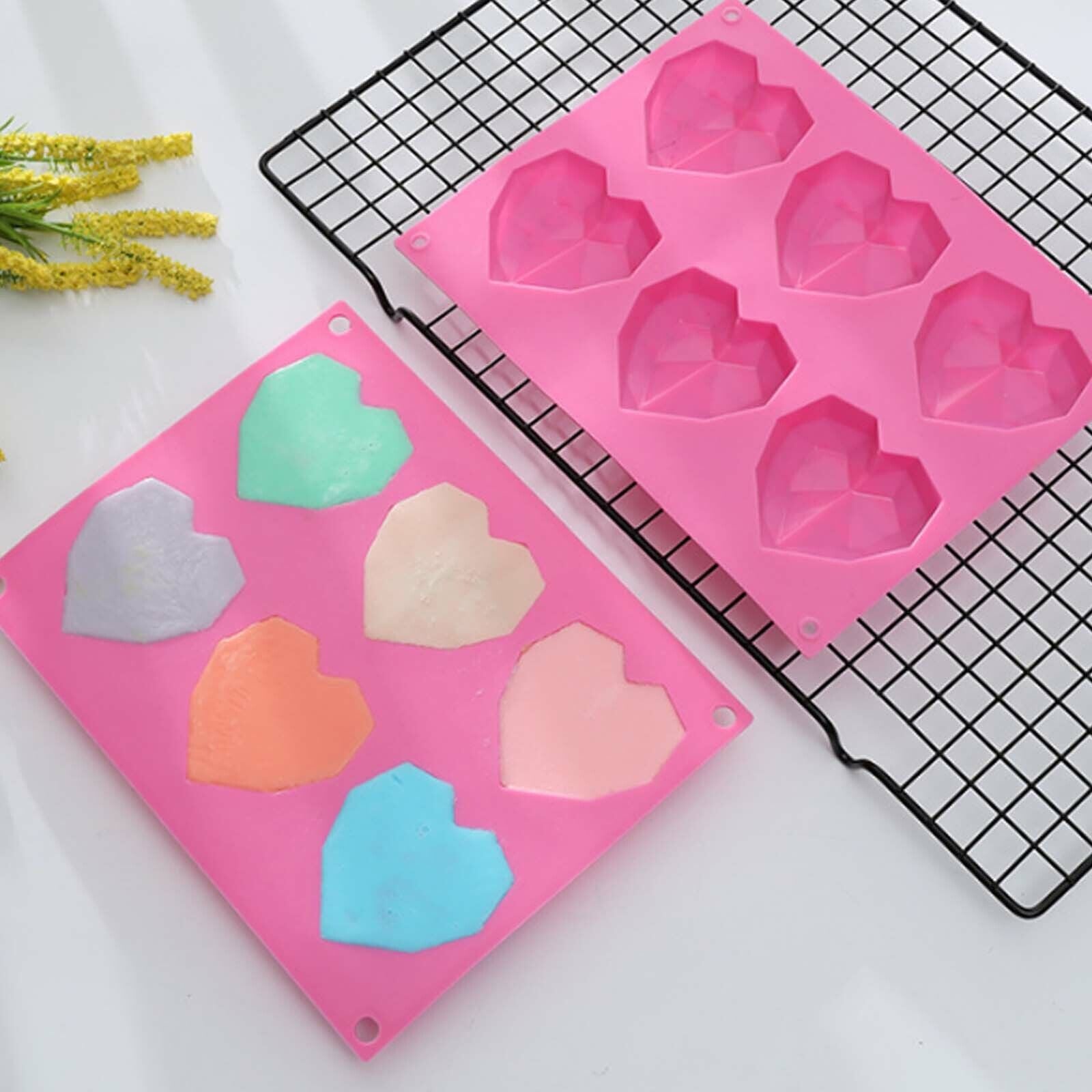 Kitchen Utensils: 2PCS DIY 3D Fondant Mold Silicone Heart Shape Candy Cake Chocolate Mould Sugar Craft