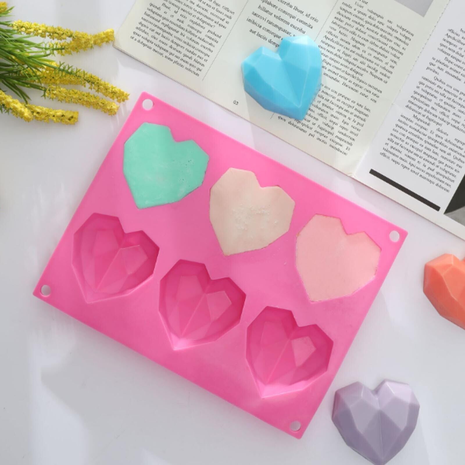 Kitchen Utensils: 2PCS DIY 3D Fondant Mold Silicone Heart Shape Candy Cake Chocolate Mould Sugar Craft