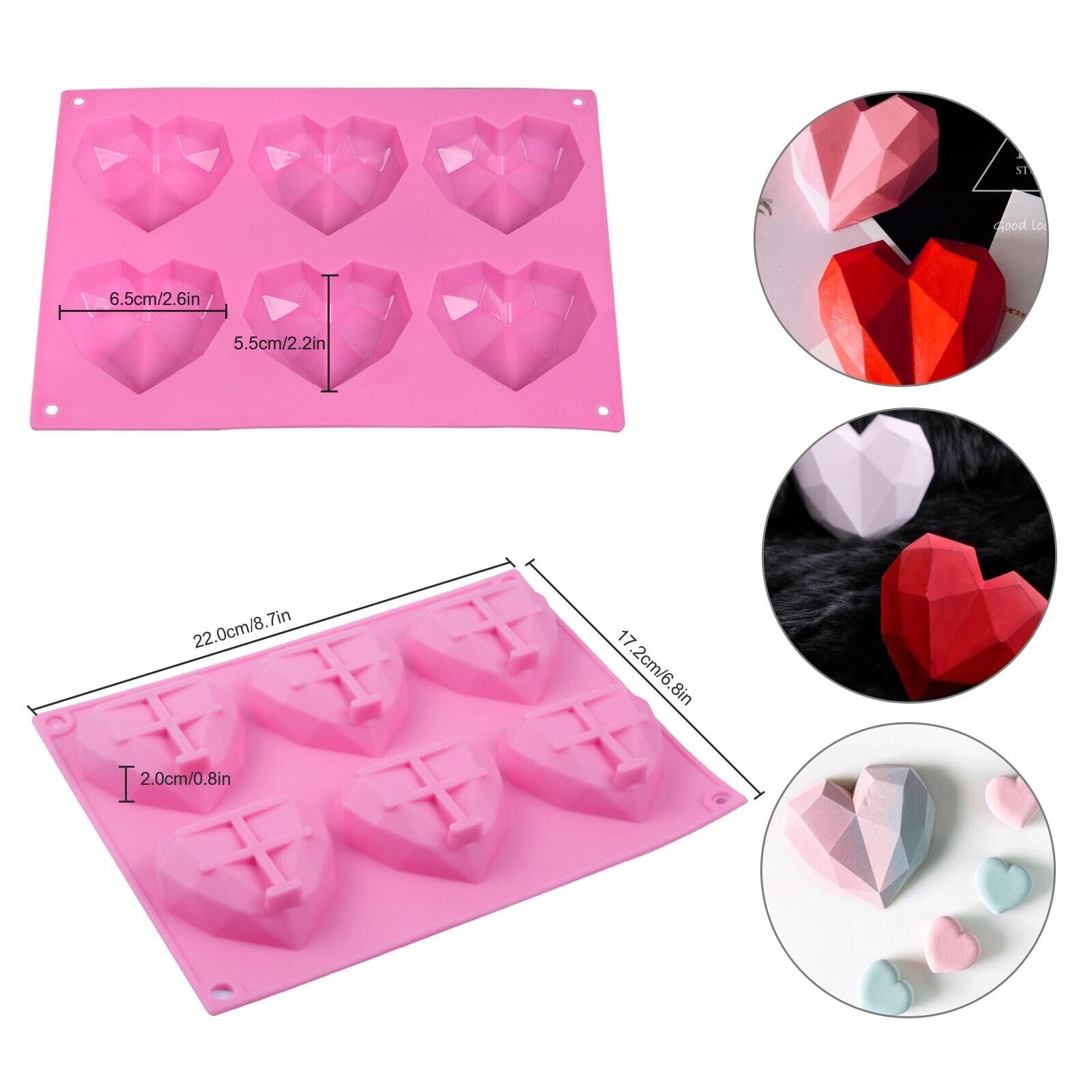 Kitchen Utensils: 2PCS DIY 3D Fondant Mold Silicone Heart Shape Candy Cake Chocolate Mould Sugar Craft