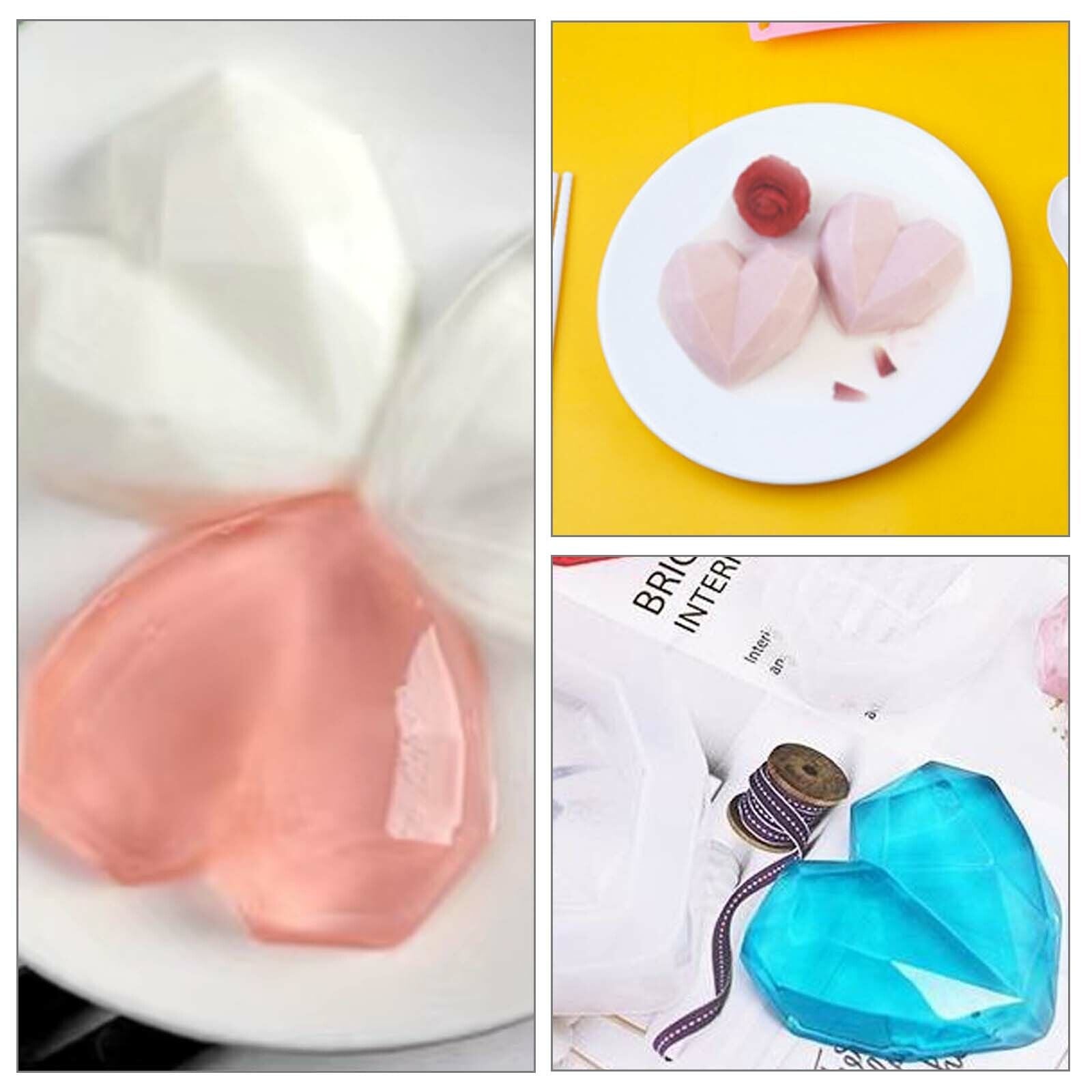 Kitchen Utensils: 2PCS DIY 3D Fondant Mold Silicone Heart Shape Candy Cake Chocolate Mould Sugar Craft