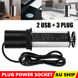 Office Supplies: Pop Up Power Point 3 Socket Plug + 2 USB Table Home Kitchen Desk Outlet