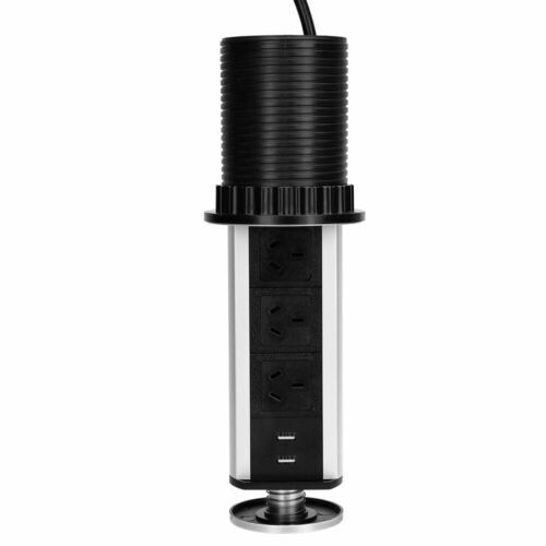 Office Supplies: Pop Up Power Point 3 Socket Plug + 2 USB Table Home Kitchen Desk Outlet
