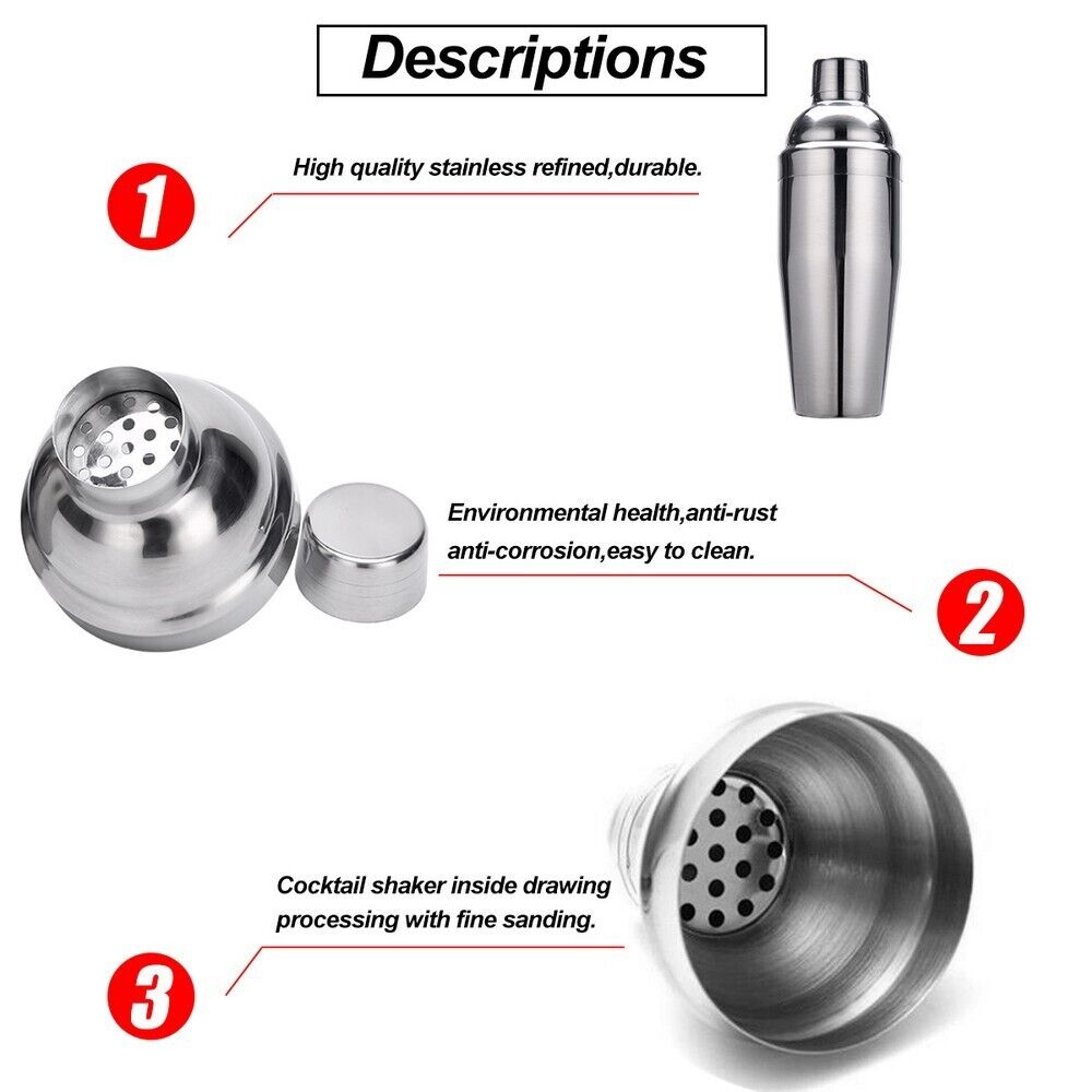 Wine & Champagne Hampers: Boston Cocktail Shaker Set Maker Mixer Martini Spirit Bar Strainer Bartender Kit