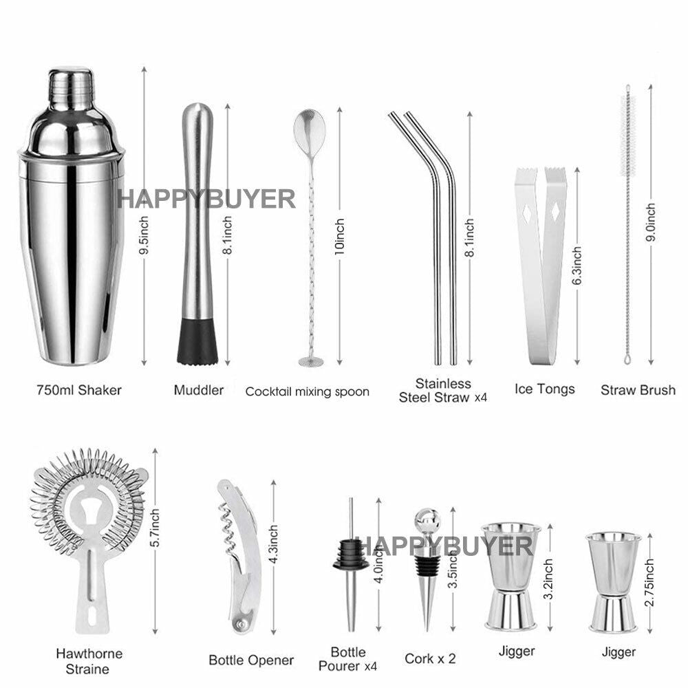 Wine & Champagne Hampers: 20Pcs Cocktail Shaker Set 750ml Martini Strainer Bartender Kit Bar Spirits Maker