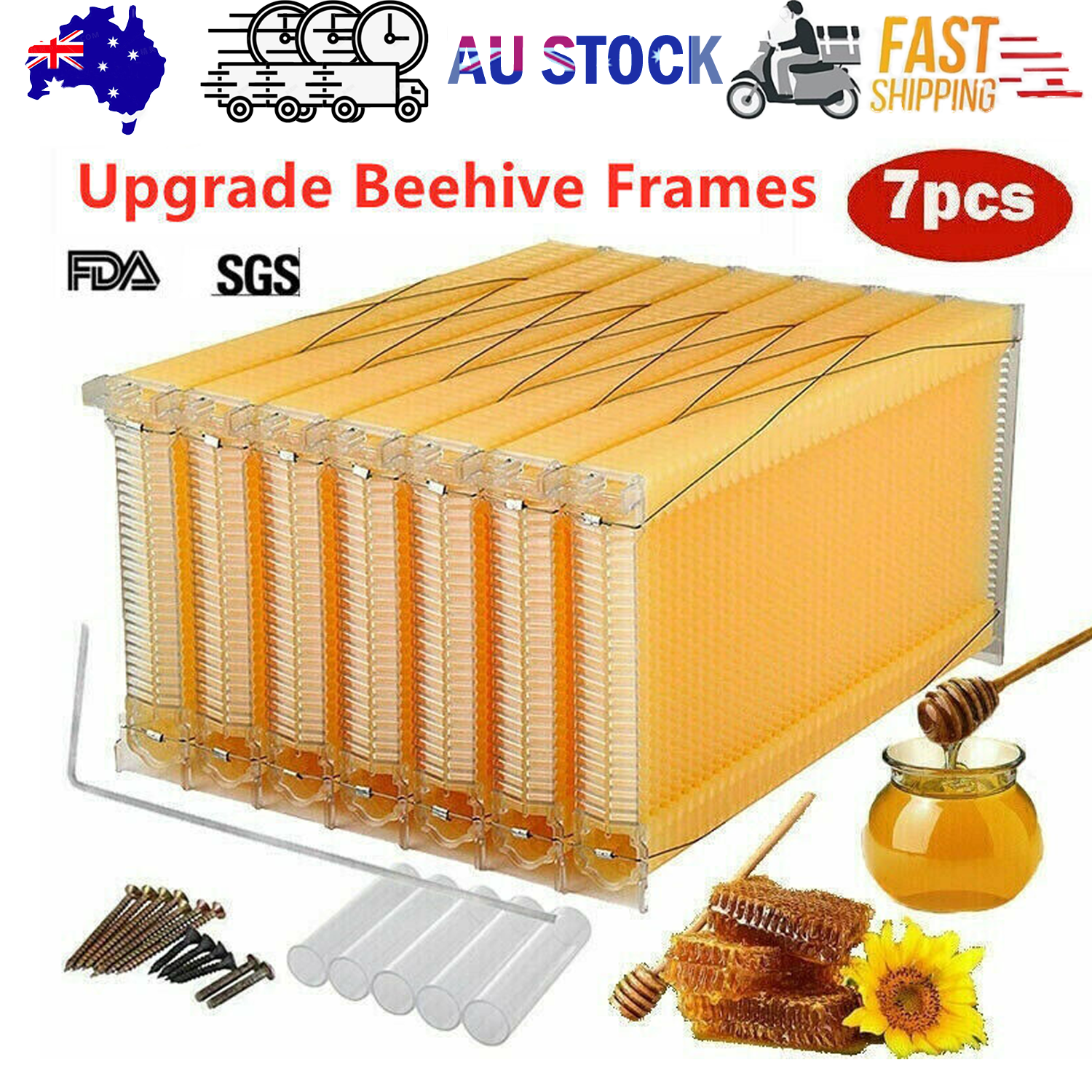 Beekeeping: Neweast 7Pcs Flow Bee Comb Hive Frames For Wooden Beekeeping Beehive House
