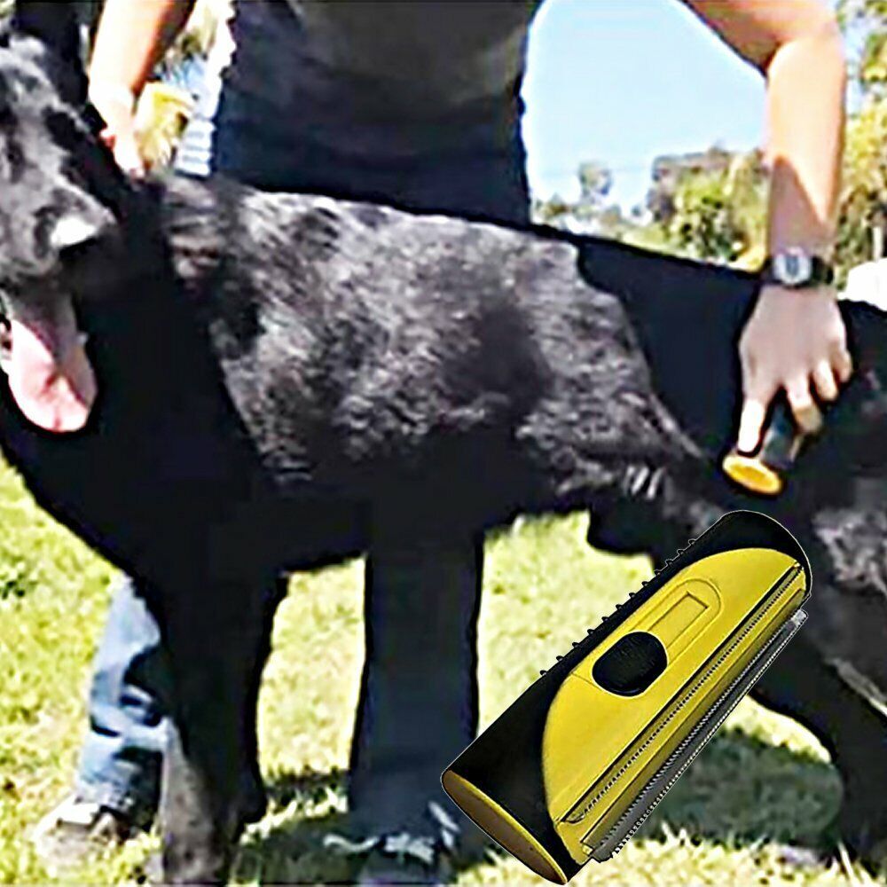 Pet Cleaning Supplies: Pet Dog Cat Hair Fur Deshedding Shedding Trimmer Grooming Roll Comb Brush yellow