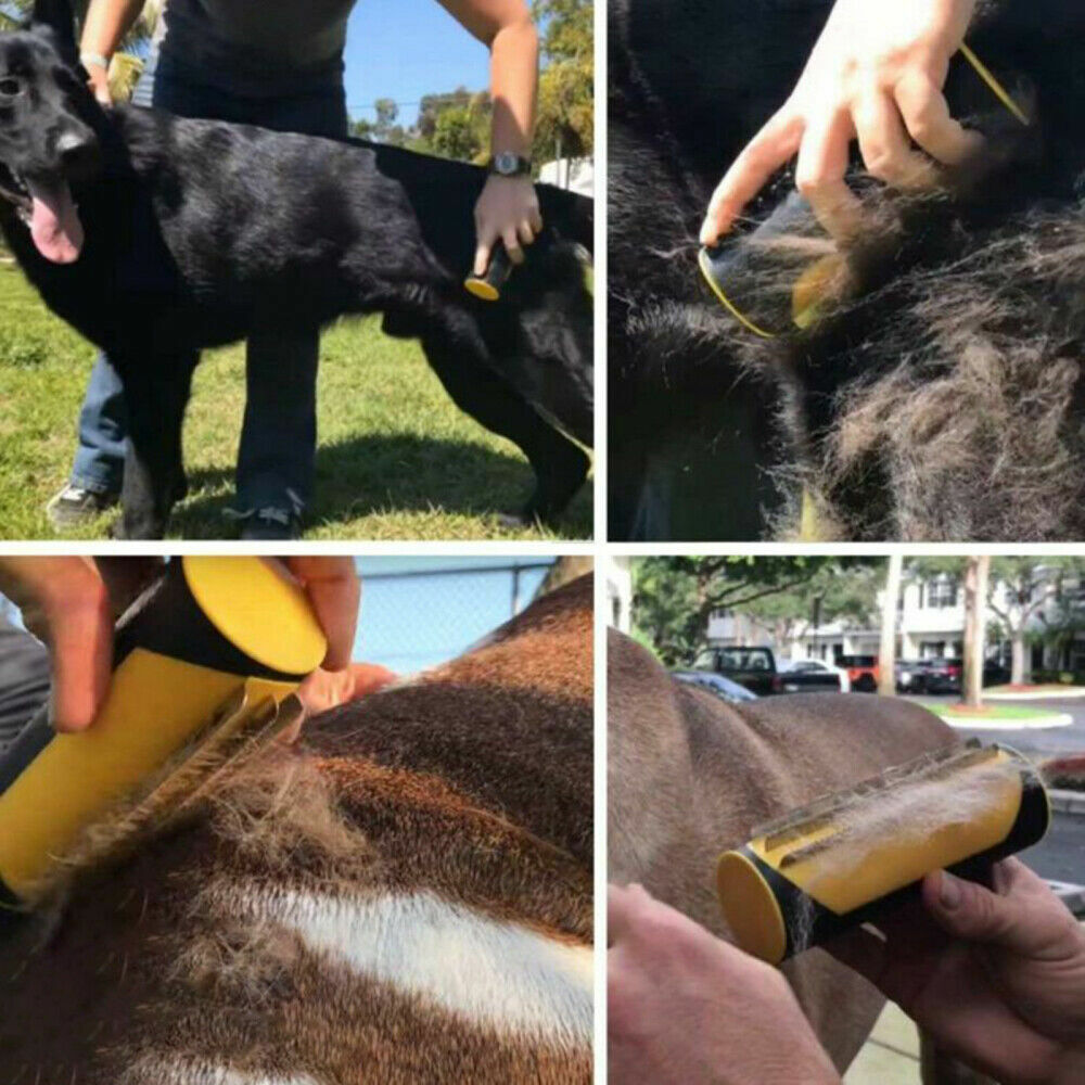 Pet Cleaning Supplies: Pet Dog Cat Hair Fur Deshedding Shedding Trimmer Grooming Roll Comb Brush yellow