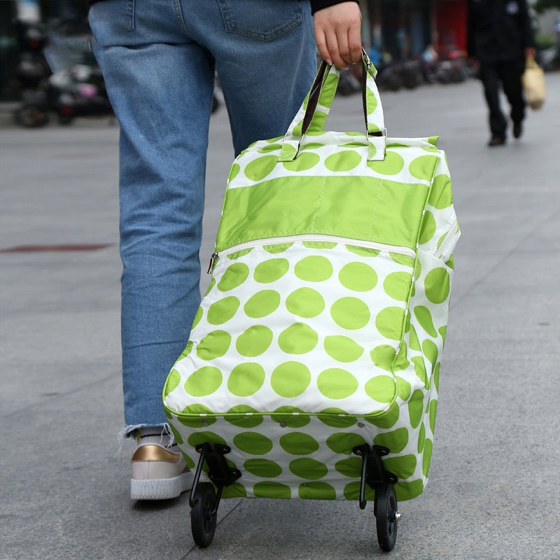 Packing Organisers: Shopping Trolley Cart Bag Foldable Wheels Carts Bags Market Luggage Basket green circle