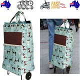 Packing Organisers: Shopping Trolley Cart Bag Foldable Wheels Carts Bags Market Luggage Basket sky blue cat