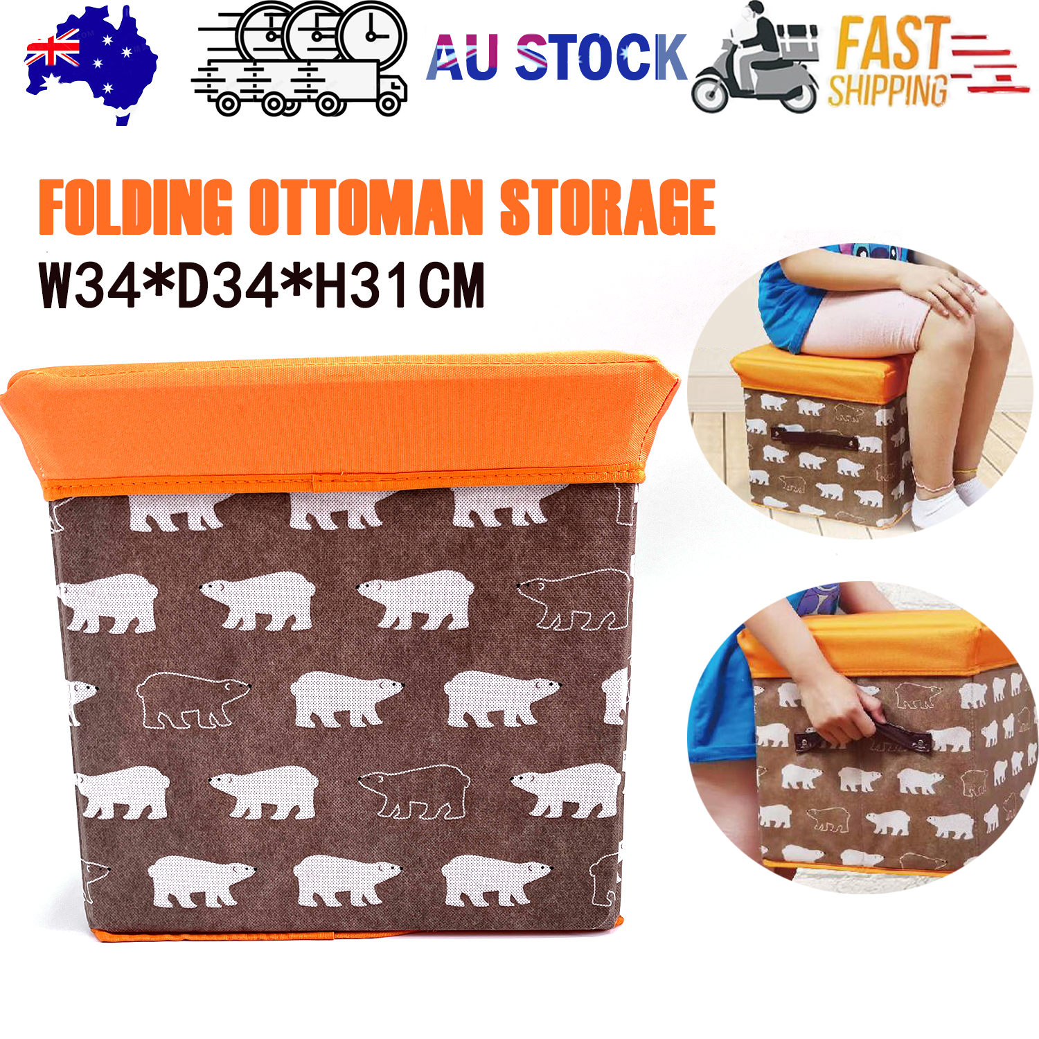 Ottomans & Footstools: Folding Ottoman Storage Stool Cube Footstool Stool Blanket Box With Cover AU