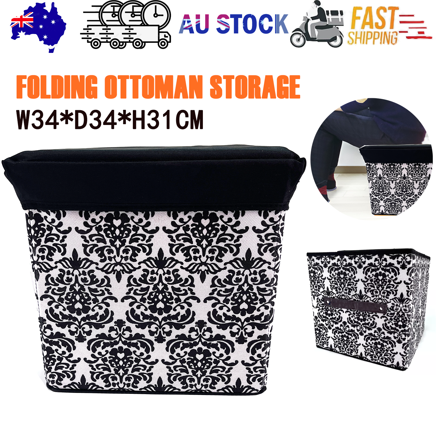 Ottomans & Footstools: Folding Ottoman Storage Stool Cube Footstool Stool Blanket Box With Cover AU