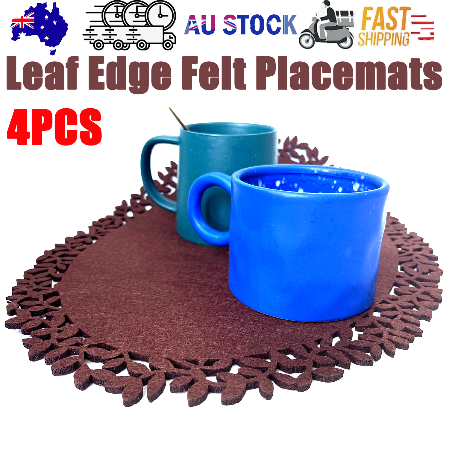 Outdoor Rugs: 4Pc Leaf Edge Felt Placemats Heat Insulation Coffee Cup Mat Table Decor At First