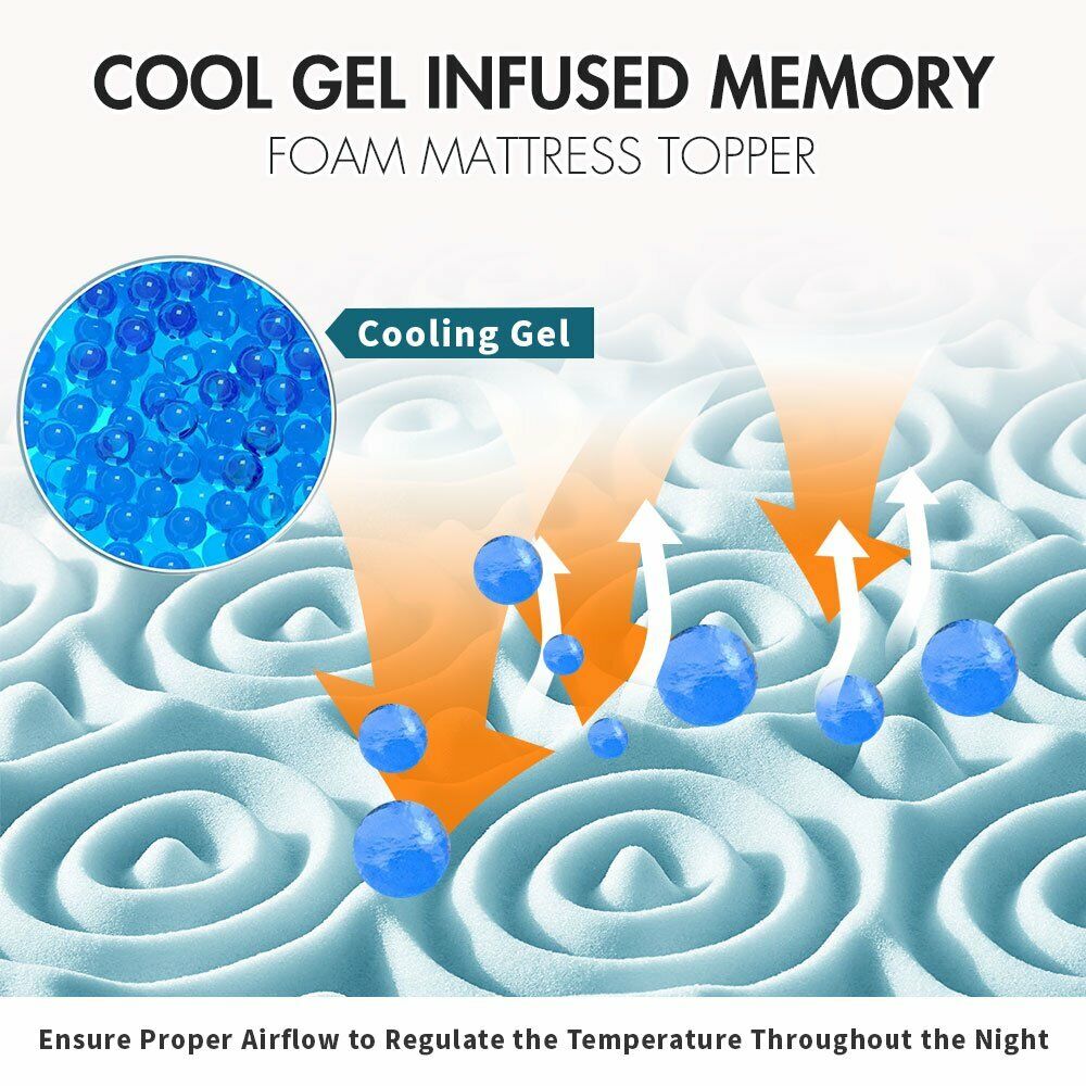 Mattress Toppers: 7 Zone Memory Foam Topper Mattress Toppers Cool Gel Pad Mat Medium Firm 8cm Thick 153cm x 203cm