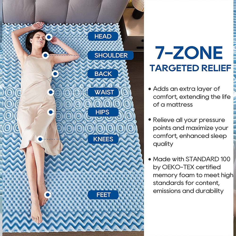 Mattress Toppers: 7 Zone Memory Foam Topper Mattress Toppers Cool Gel Pad Mat Medium Firm 8cm Thick 153cm x 203cm