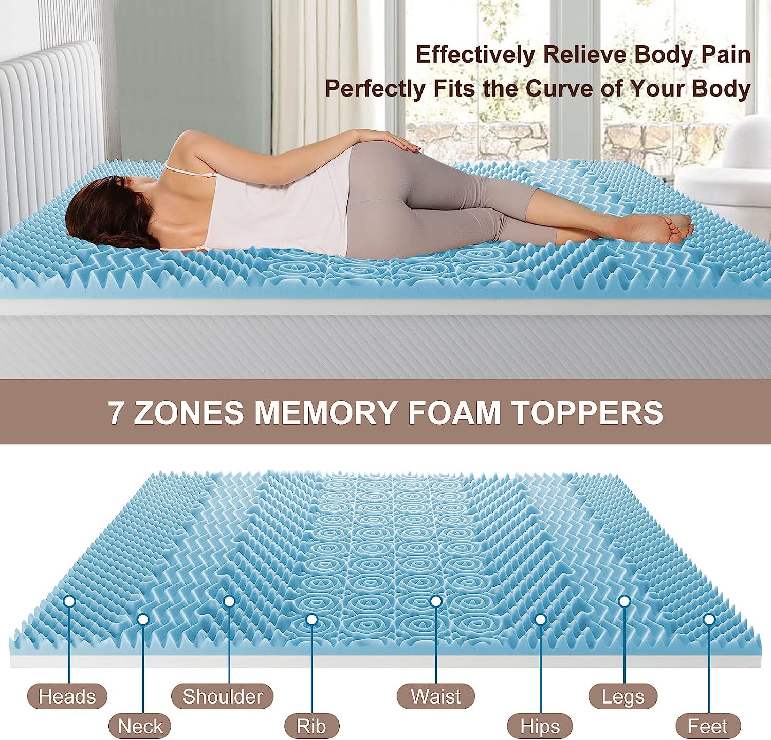 Mattress Toppers: 7 Zone Memory Foam Topper Mattress Toppers Cool Gel Pad Mat Medium Firm 8cm Thick 153cm x 203cm