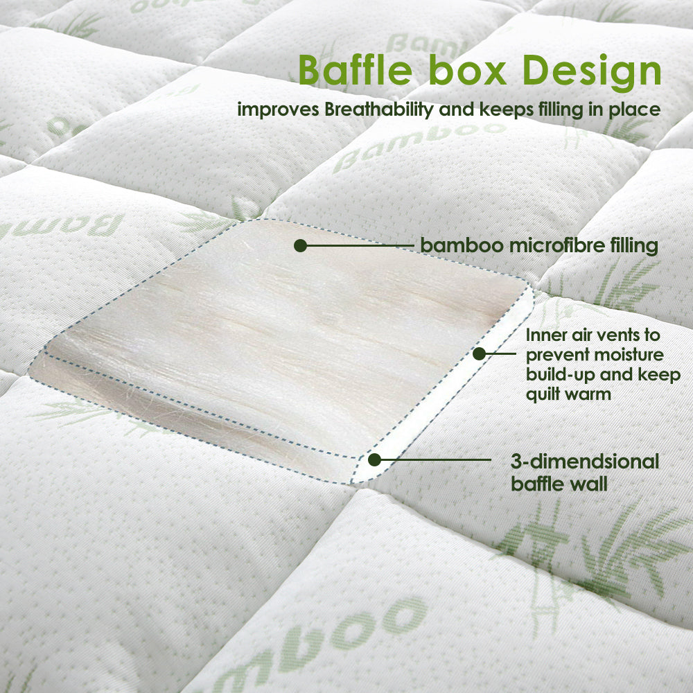 Mattress Toppers: Bamboo Pillowtop Mattress Topper Luxury Bedding Mat Pad Protector Cover King Single 108 x 203 cm