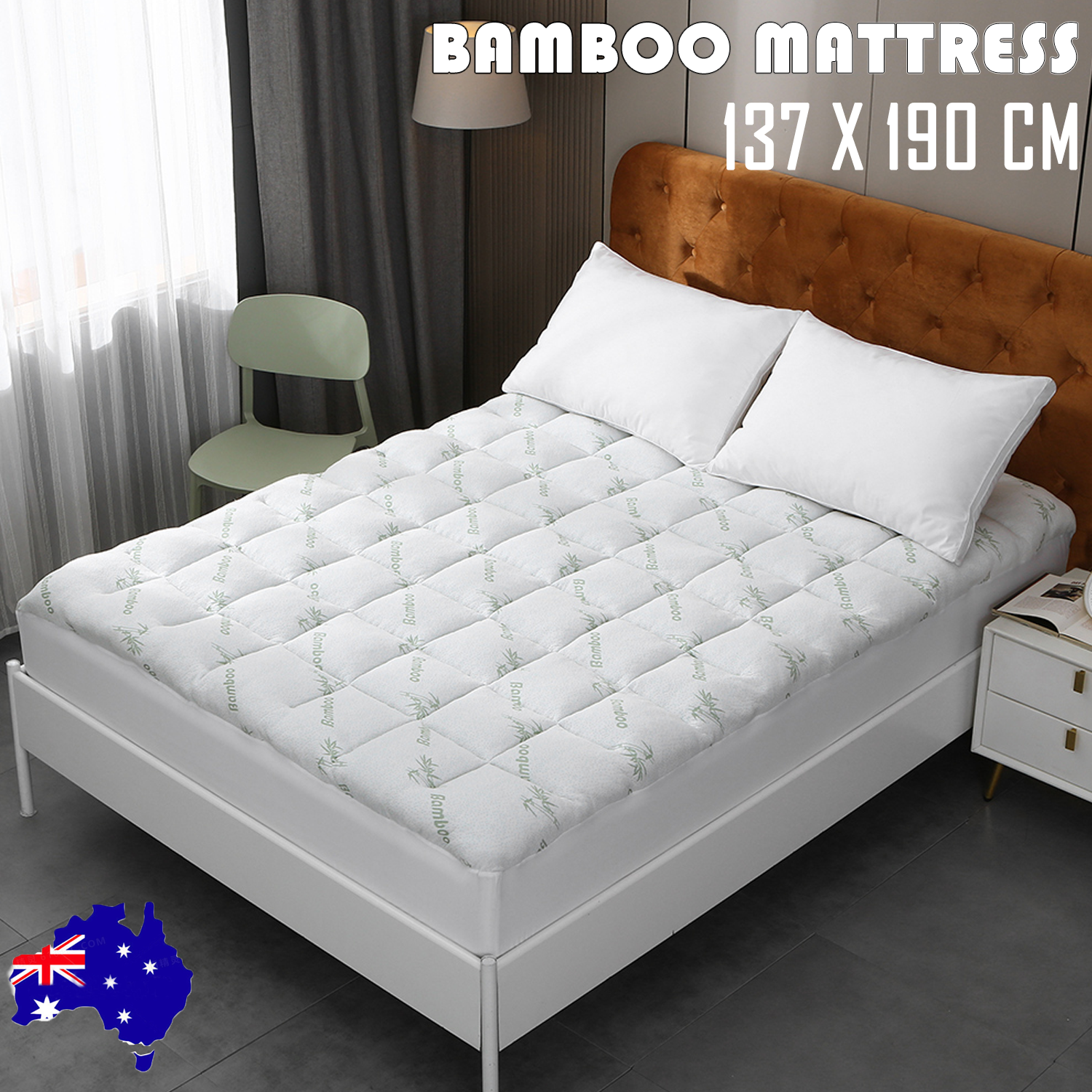 Mattress Toppers: Bamboo Pillowtop Mattress Topper Luxury Bedding Mat Pad Protector CoverDouble 137 x 190 cm