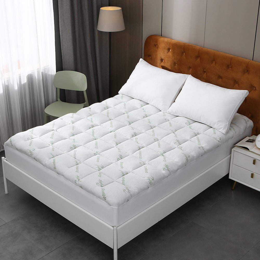 Mattress Toppers: Bamboo Pillowtop Mattress Topper Luxury Bedding Mat Pad Protector Cover King 183 x 203 cm