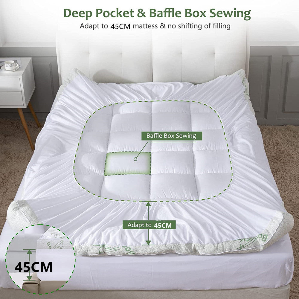 Mattress Toppers: Bamboo Pillowtop Mattress Topper Luxury Bedding Mat Pad Protector Cover Single 90 x 190 cm